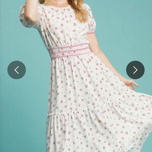 Umgee White Maxi Dress with Pink Floral Print